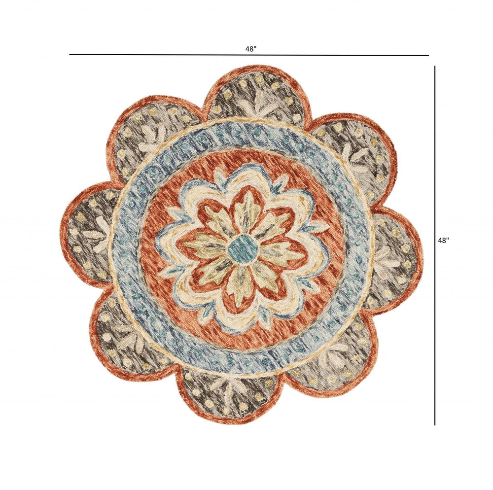 4' Round Orange Scalloped Edge Area Rug - Homeroots - Flyclothing LLC