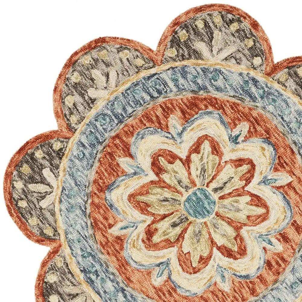 6' Round Orange Scalloped Edge Area Rug - Homeroots - Flyclothing LLC