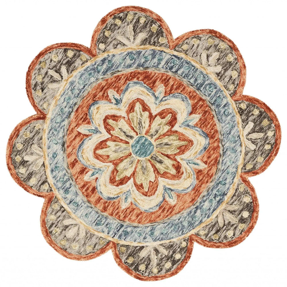 6' Round Orange Scalloped Edge Area Rug - Homeroots - Flyclothing LLC