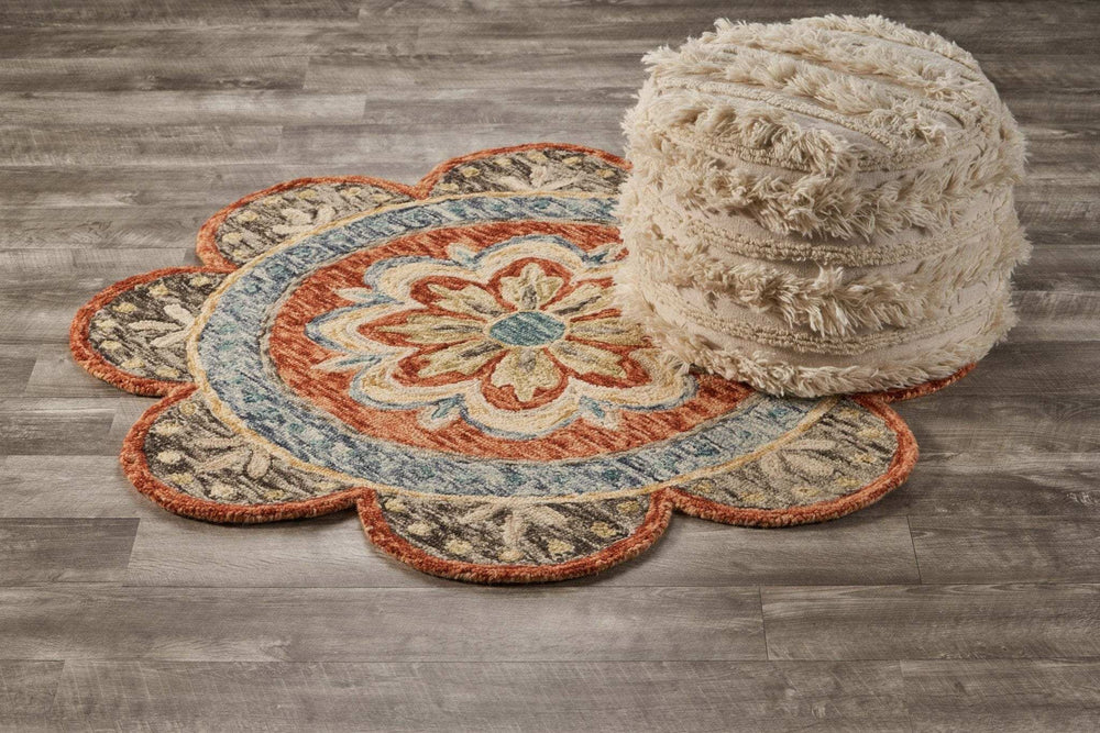 6' Round Orange Scalloped Edge Area Rug - Homeroots - Flyclothing LLC