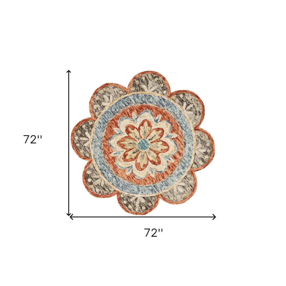 6' Round Orange Scalloped Edge Area Rug - Homeroots - Flyclothing LLC