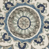 4' Blue and Cream Round Wool Floral Medallion Hand Tufted Area Rug - Homeroots - Flyclothing LLC