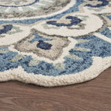 4' Blue and Cream Round Wool Floral Medallion Hand Tufted Area Rug - Homeroots - Flyclothing LLC
