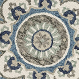 4' Blue and Cream Round Wool Floral Medallion Hand Tufted Area Rug - Homeroots - Flyclothing LLC