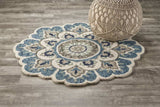 6' Ivory Teal Blue and Green Wool Hand Tufted Round Rug - Homeroots - Flyclothing LLC