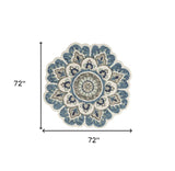 6' Ivory Teal Blue and Green Wool Hand Tufted Round Rug - Homeroots - Flyclothing LLC