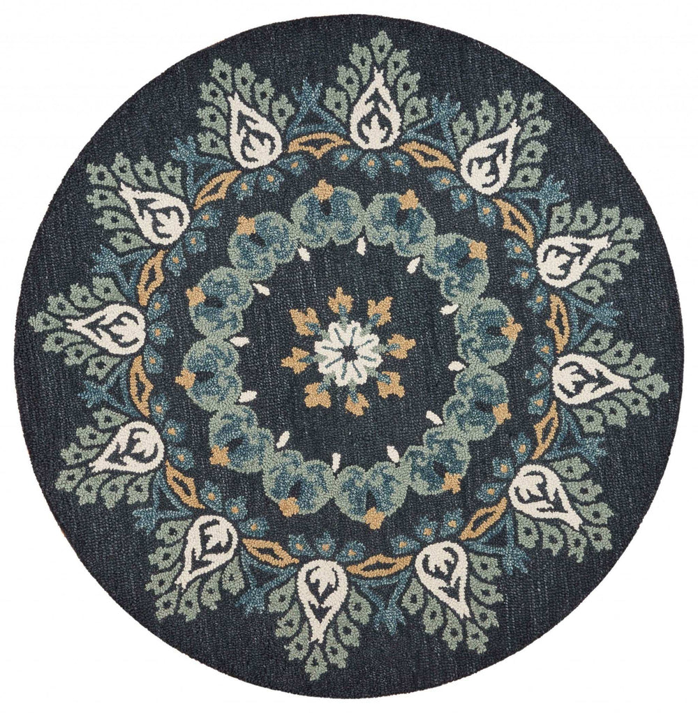 6' Round Black Floral Paradise Area Rug - Homeroots - Flyclothing LLC