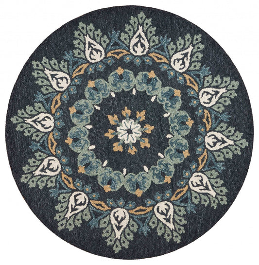 6' Round Black Floral Paradise Area Rug - Homeroots - Flyclothing LLC