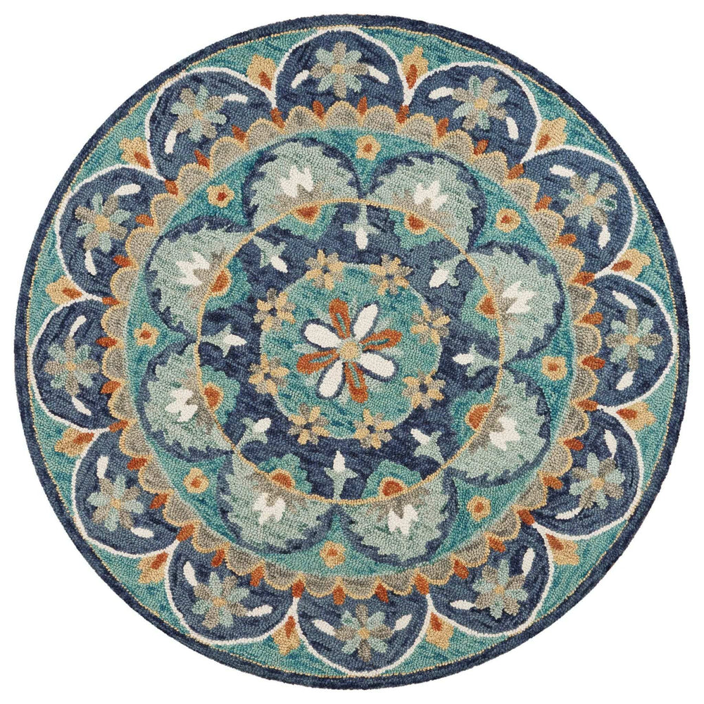 4' Round Blue Floral Mandala Area Rug - Homeroots - Flyclothing LLC