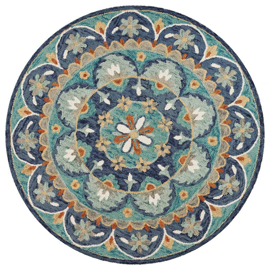 4' Round Blue Floral Mandala Area Rug - Homeroots - Flyclothing LLC