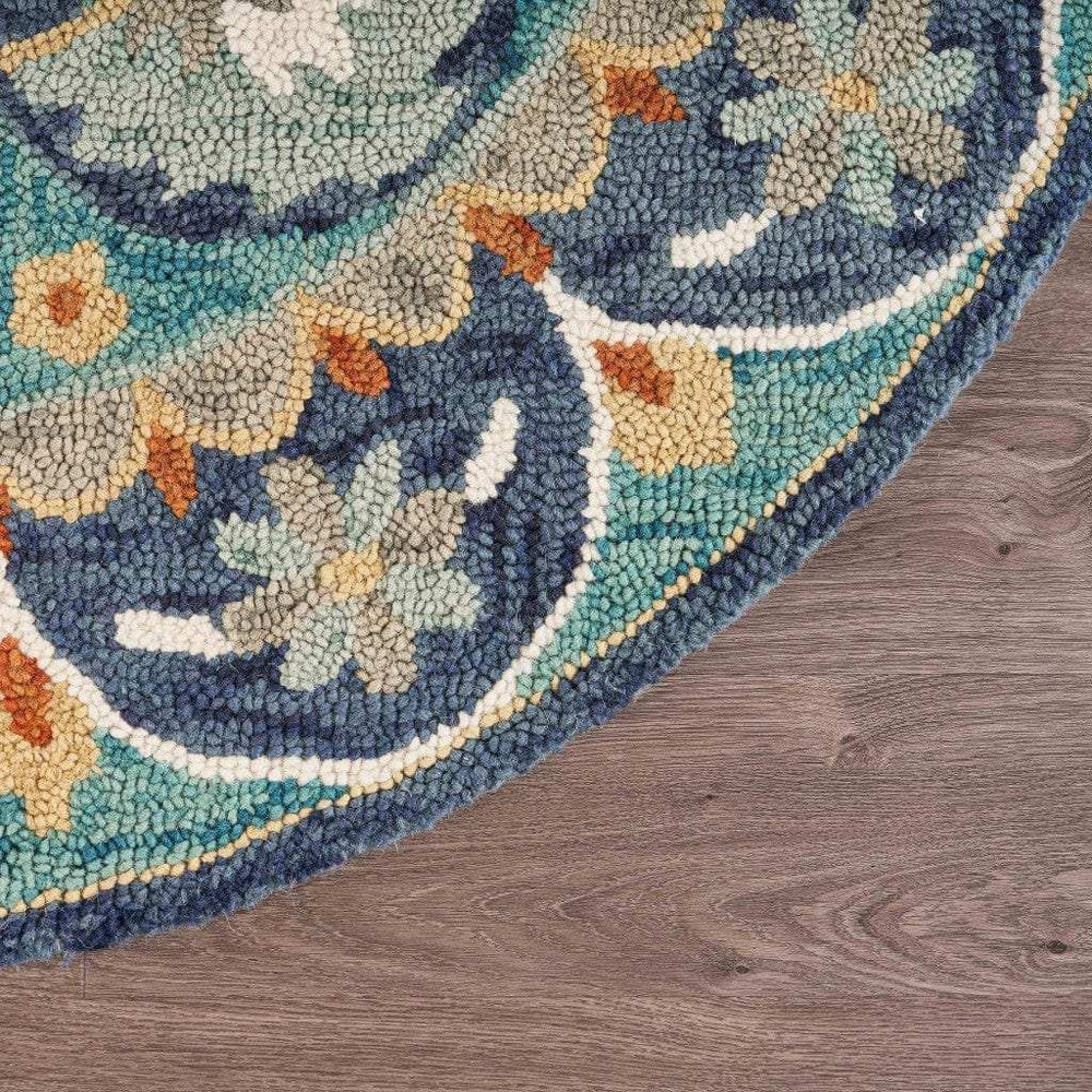 4' Round Blue Floral Mandala Area Rug - Homeroots - Flyclothing LLC
