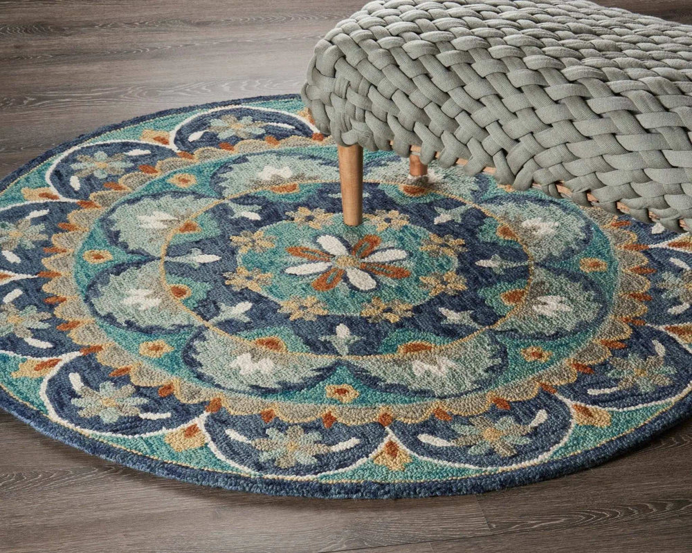 4' Round Blue Floral Mandala Area Rug - Homeroots - Flyclothing LLC