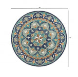 4' Round Blue Floral Mandala Area Rug - Homeroots - Flyclothing LLC