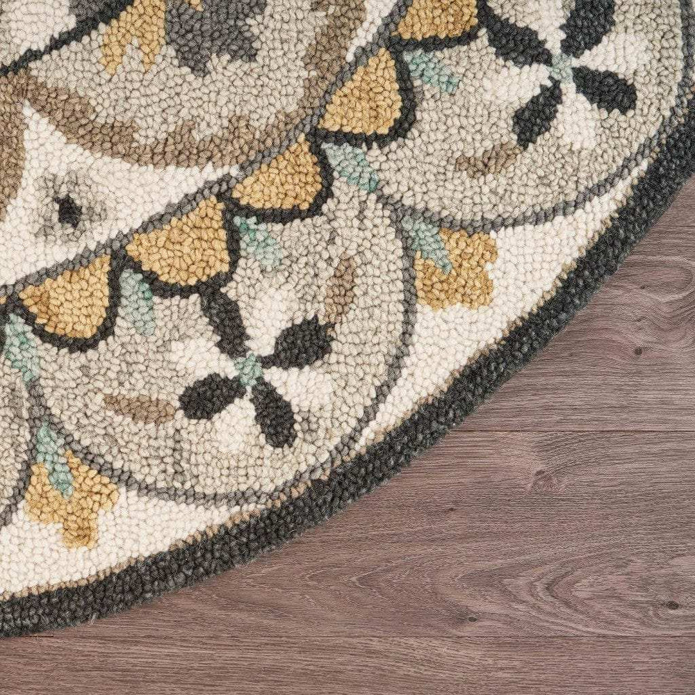 4' Round Gray And Ivory Floral Bloom Area Rug - Homeroots - Flyclothing LLC