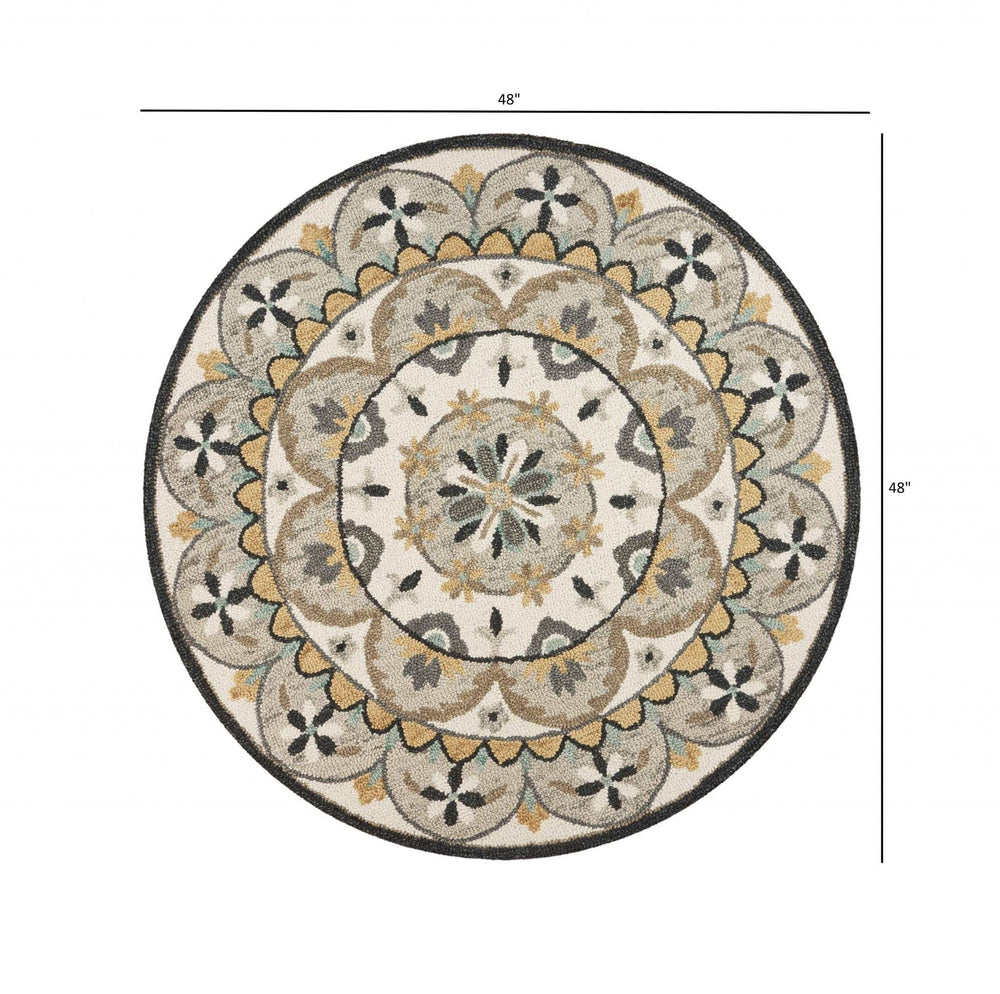 4' Round Gray And Ivory Floral Bloom Area Rug - Homeroots - Flyclothing LLC
