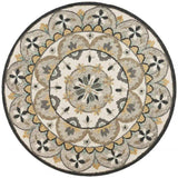 6' Gray and Ivory Round Wool Floral Handmade Area Rug - Homeroots - Flyclothing LLC