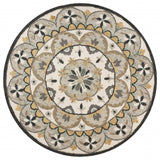 6' Gray and Ivory Round Wool Floral Handmade Area Rug - Homeroots - Flyclothing LLC