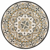 6' Gray and Ivory Round Wool Floral Handmade Area Rug - Homeroots - Flyclothing LLC
