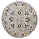3' Round Beige and Blue Round Wool Floral Hand Woven Area Rug - Homeroots - Flyclothing LLC