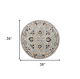 3' Round Beige and Blue Round Wool Floral Hand Woven Area Rug - Homeroots - Flyclothing LLC