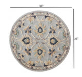 3' Round Beige and Blue Round Wool Floral Hand Woven Area Rug - Homeroots - Flyclothing LLC