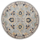 3' Round Beige and Blue Round Wool Floral Hand Woven Area Rug - Homeroots - Flyclothing LLC