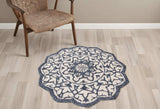 3' Round Navy And White Decorative Area Rug - Homeroots - Flyclothing LLC