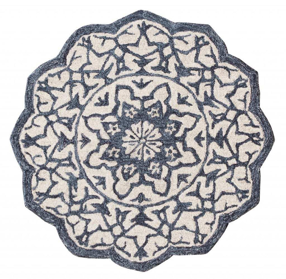 3' Round Navy And White Decorative Area Rug - Homeroots - Flyclothing LLC