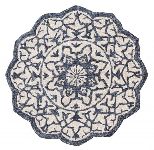 3' Round Navy And White Decorative Area Rug - Homeroots - Flyclothing LLC