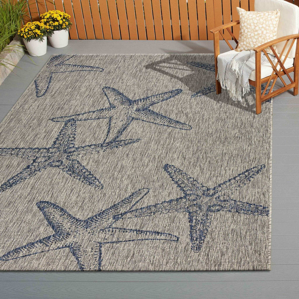 8' X 9' Blue And Gray Starfish Indoor Outdoor Area Rug - Homeroots - Flyclothing LLC