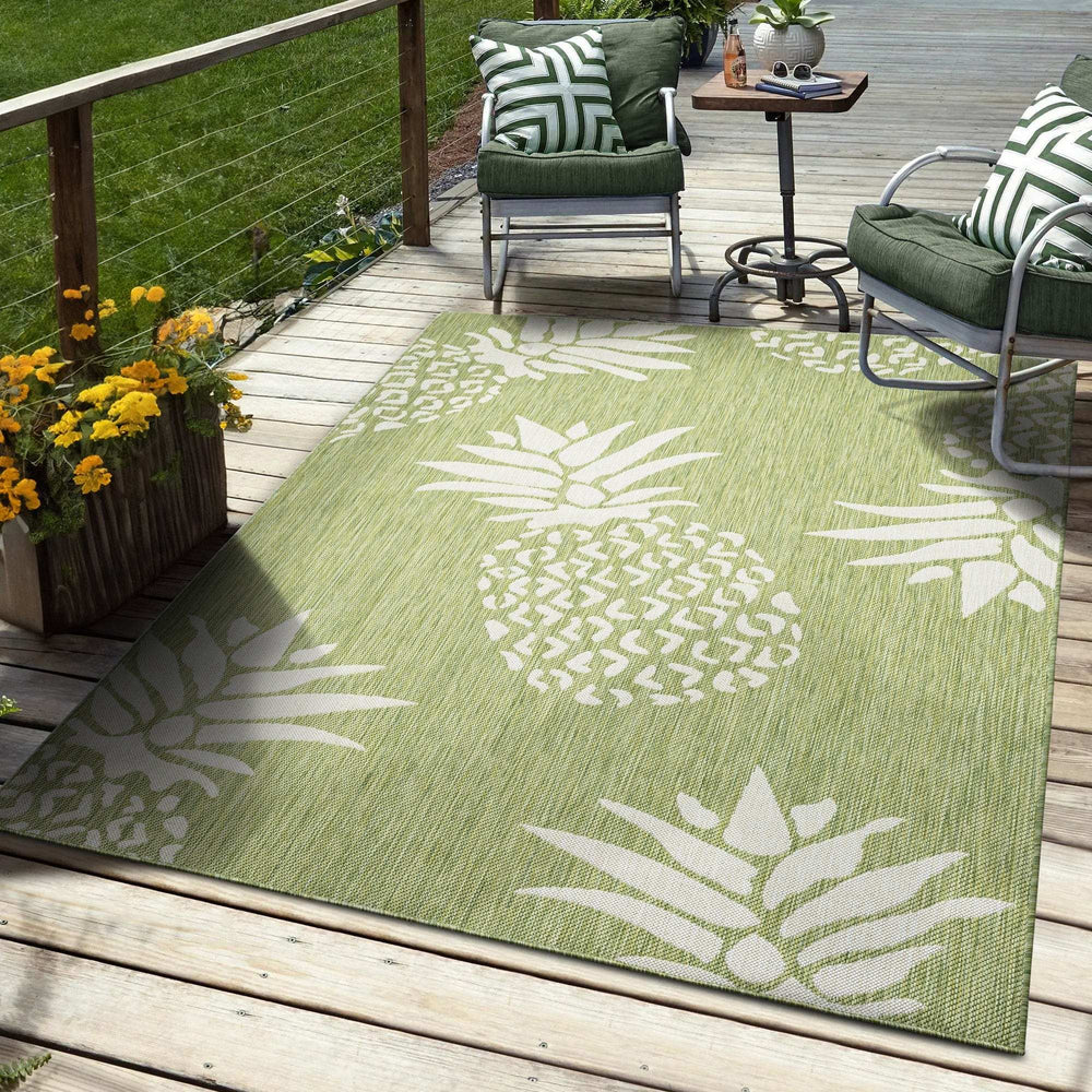 8' X 10' Green Floral Indoor Outdoor Area Rug - Homeroots - Flyclothing LLC