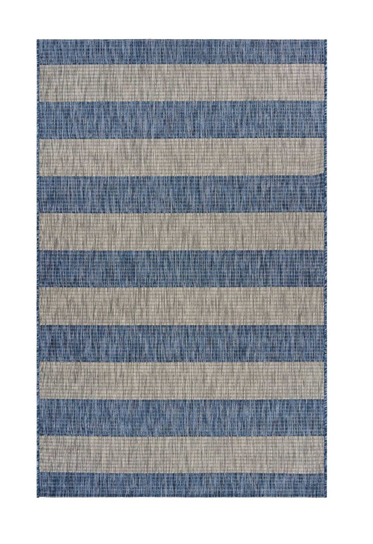 8' X 10' Blue And Gray Striped Indoor Outdoor Area Rug - Homeroots - Flyclothing LLC