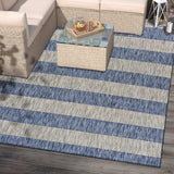 8' X 10' Blue And Gray Striped Indoor Outdoor Area Rug - Homeroots - Flyclothing LLC