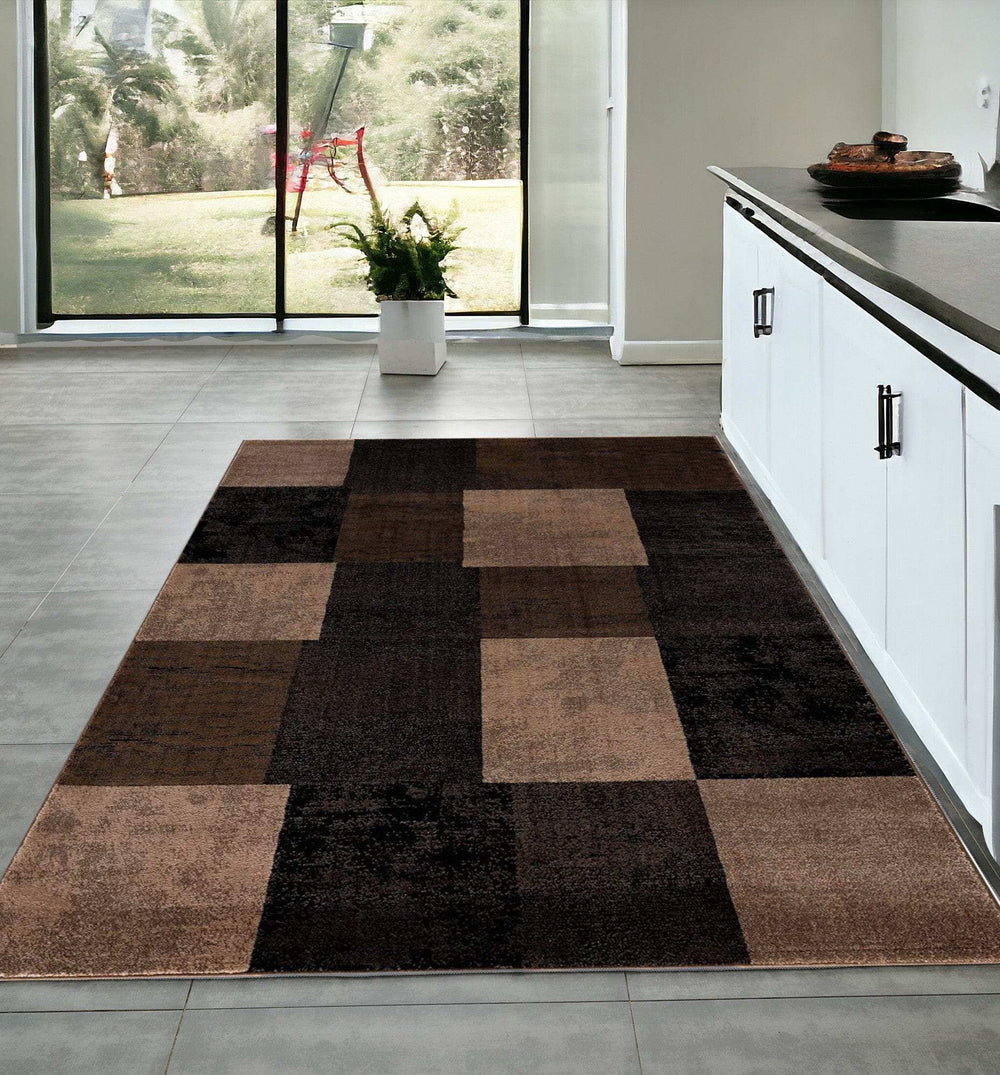 4' X 6' Brown Checkered Power Loom Area Rug - Homeroots - Flyclothing LLC