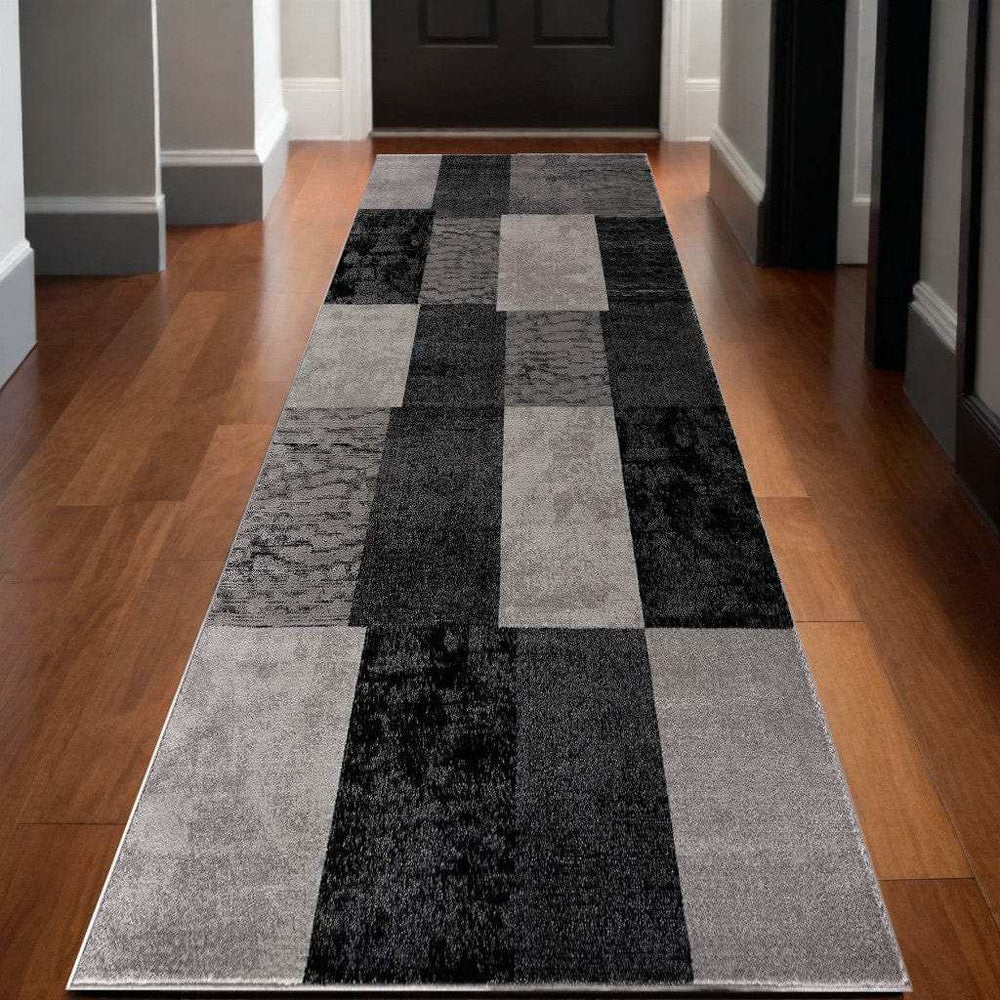 10' Gray Checkered Power Loom Runner Rug - Homeroots - Flyclothing LLC