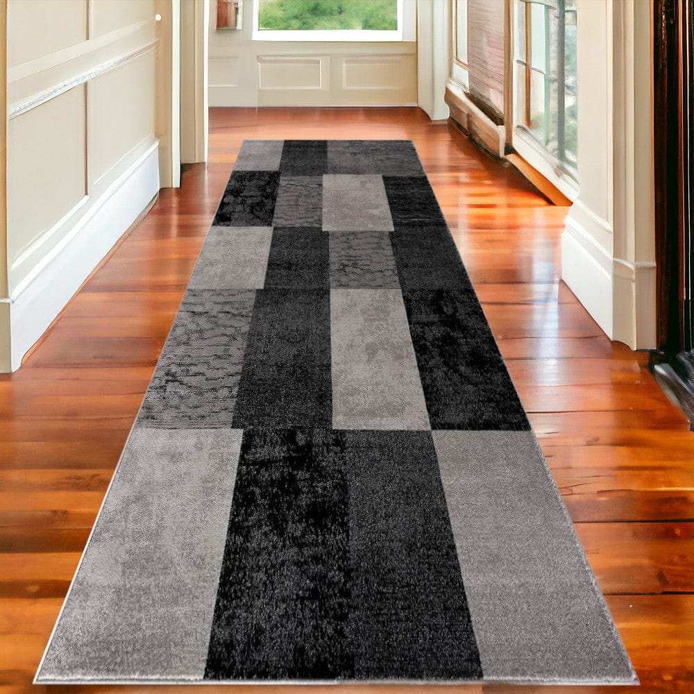 15' Gray Checkered Power Loom Runner Rug - Homeroots - Flyclothing LLC