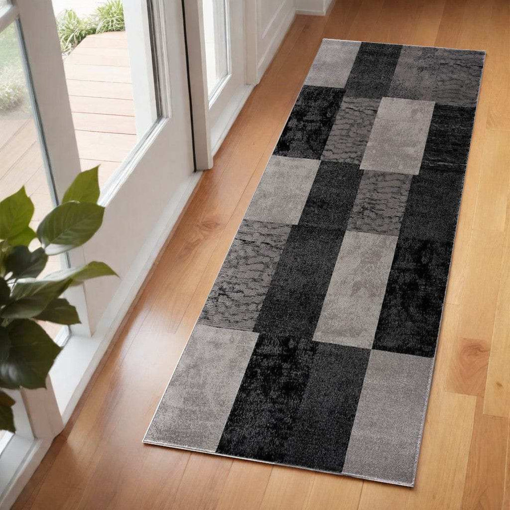 2' X 6' Gray Geometric Blocks Area Rug - Homeroots - Flyclothing LLC