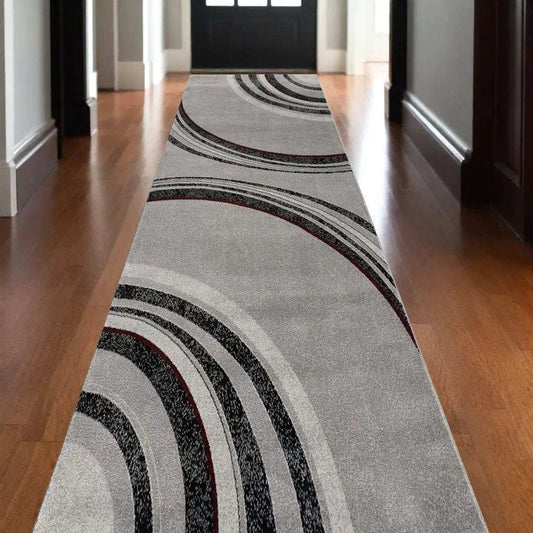 15' Gray Abstract Power Loom Runner Rug - Homeroots - Flyclothing LLC