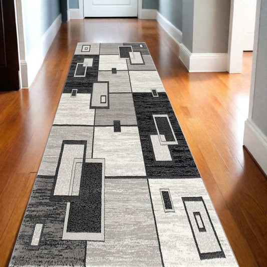 20' Gray Abstract Dhurrie Runner Rug - Homeroots - Flyclothing LLC