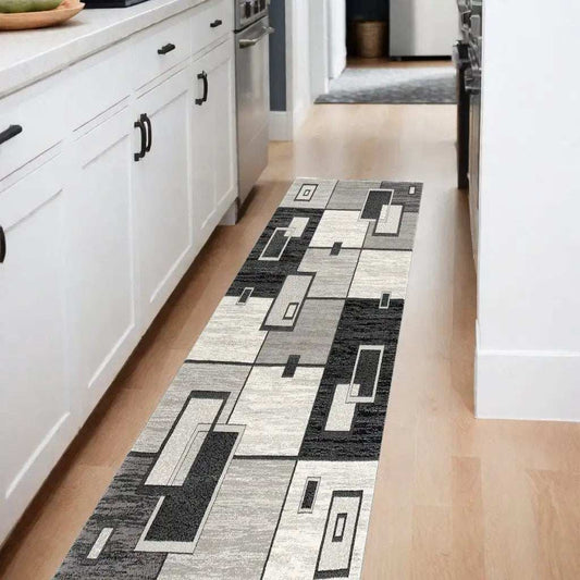 8' Gray Abstract Power Loom Runner Rug - Homeroots - Flyclothing LLC