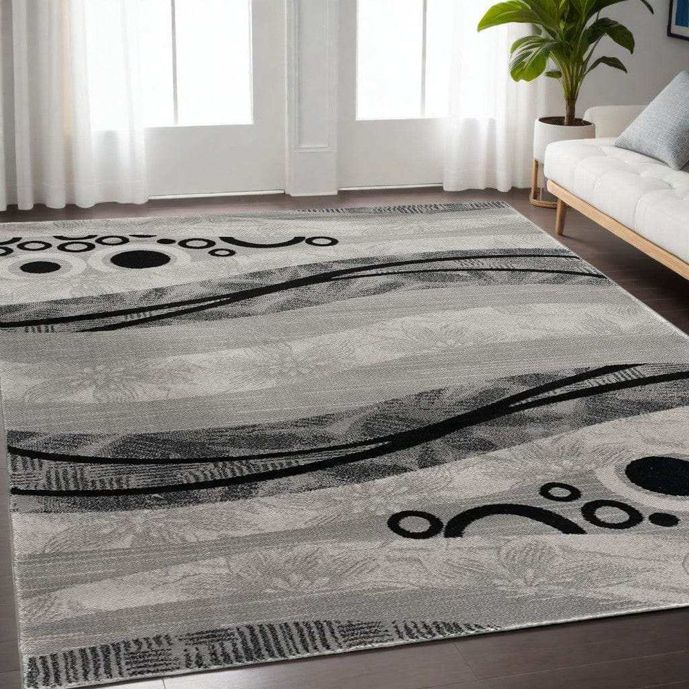 5' X 7' Gray Abstract Dhurrie Area Rug - Homeroots - Flyclothing LLC