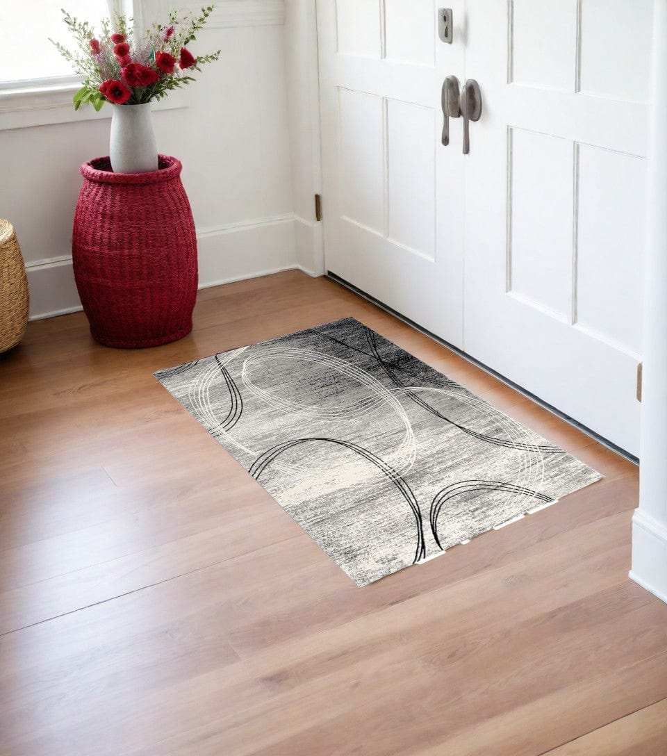2' X 4' Gray Abstract Dhurrie Area Rug - Homeroots - Flyclothing LLC