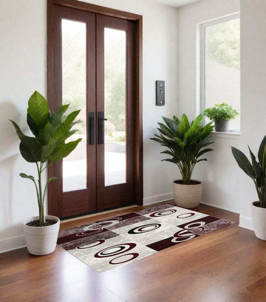 2' X 4' Red Abstract Dhurrie Area Rug - Homeroots - Flyclothing LLC