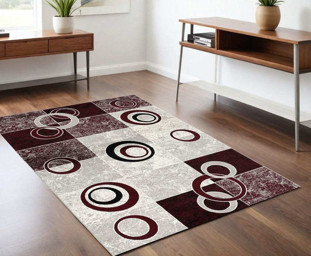 4' X 6' Red Abstract Power Loom Area Rug - Homeroots - Flyclothing LLC