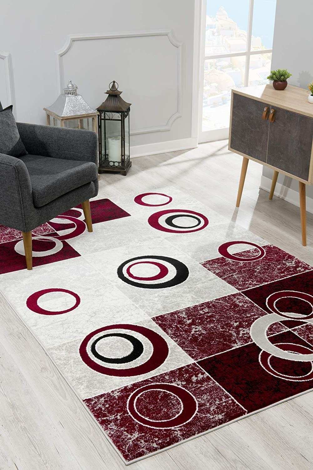 8' X 10' Red Abstract Dhurrie Area Rug - Homeroots - Flyclothing LLC