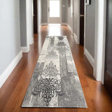 20' Gray Damask Dhurrie Runner Rug - Homeroots - Flyclothing LLC