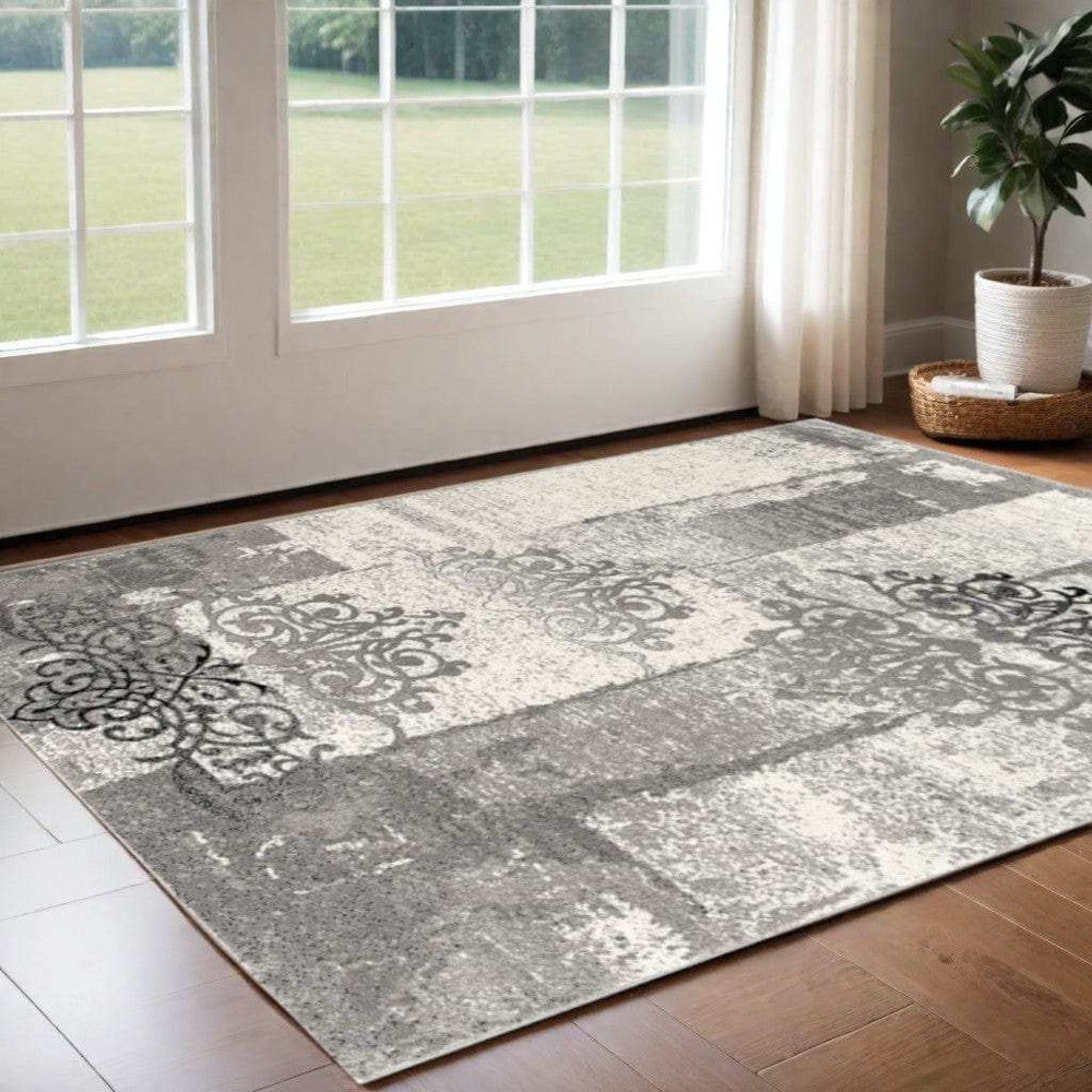 3' X 5' Gray Damask Dhurrie Area Rug - Homeroots - Flyclothing LLC