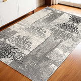 4' X 6' Gray Damask Dhurrie Area Rug - Homeroots - Flyclothing LLC