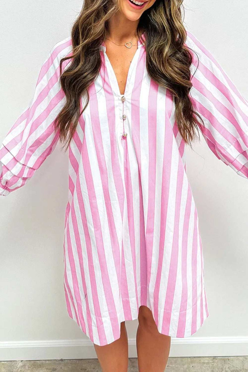 Striped Notched Mini Dress - Trendsi - Flyclothing LLC