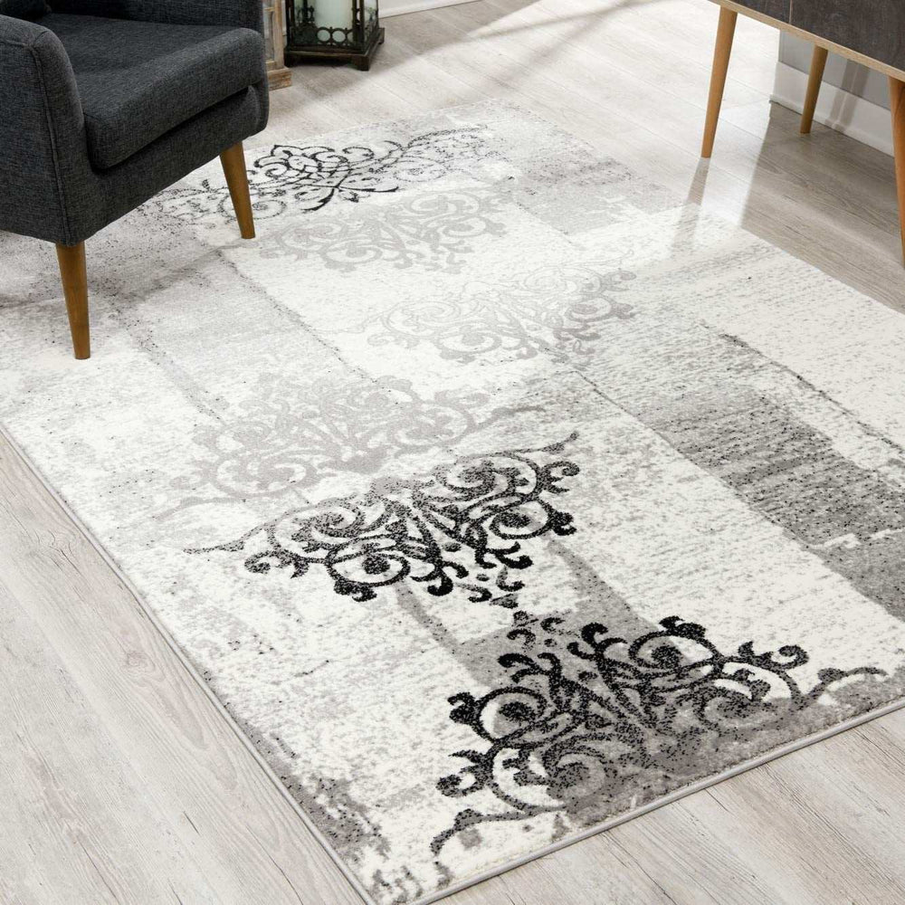 5' X 7' Gray Damask Dhurrie Area Rug - Homeroots - Flyclothing LLC